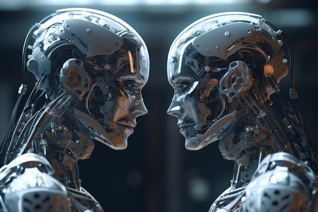 A close up of two robots facing each other