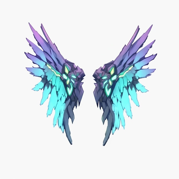 a close up of two wings with a blue and purple design generative ai