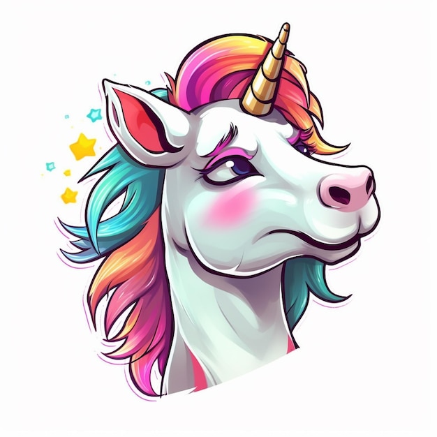 A close up of a unicorns head with a colorful mane generative ai