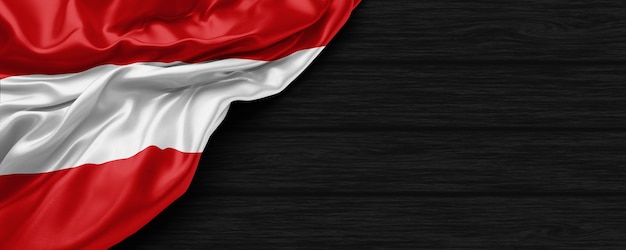 Close up of united states of Austria flag on the black wooden background 3d render