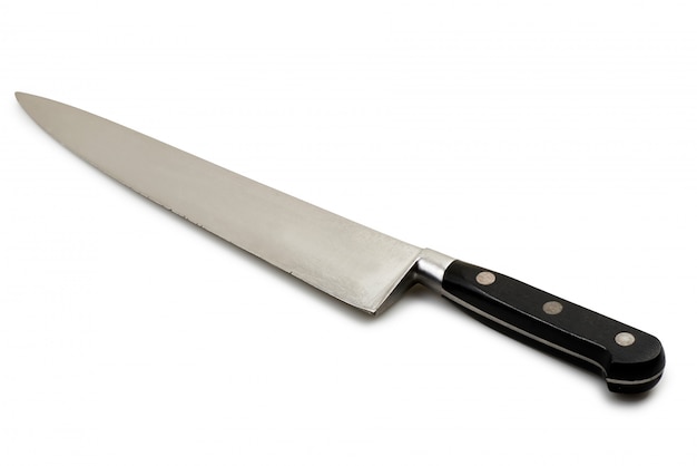 白い背景の上に使用されるナイフのクローズアップ