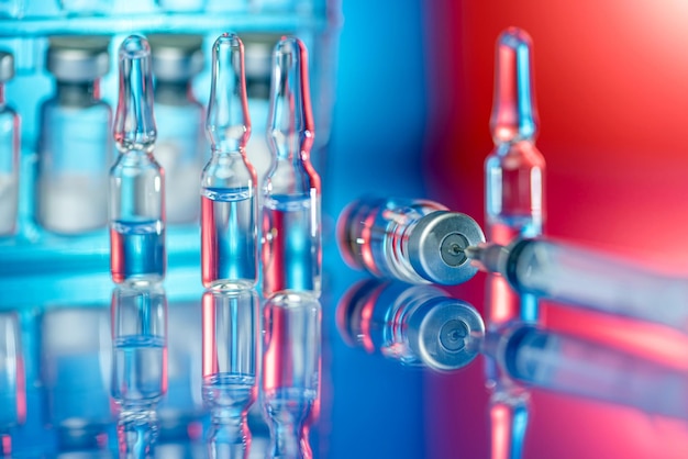 Close-up of vaccines in a laboratory