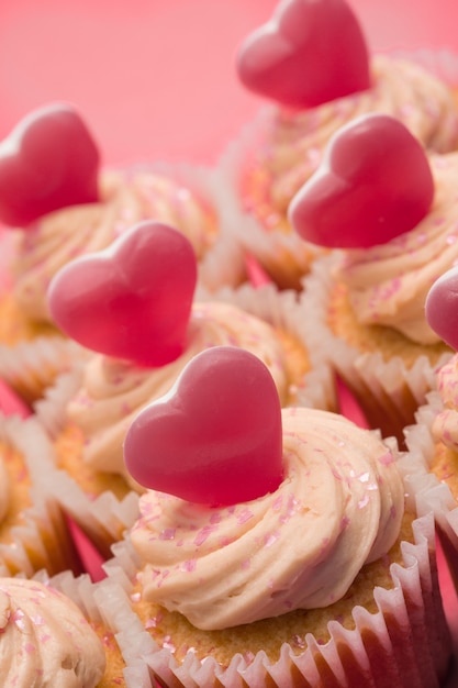 Close up of valentines cupcakes