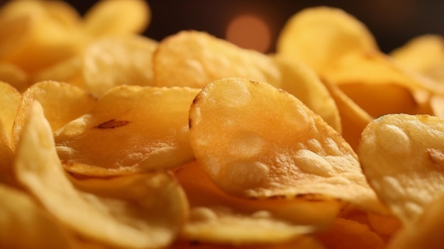 close-up van aardappelchips achtergrondGeneratieve AI