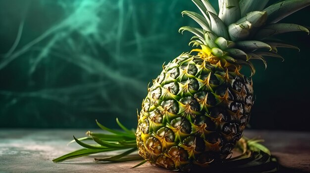 Close-up van ananas op tafel met onscherpe achtergrond Generatieve AI