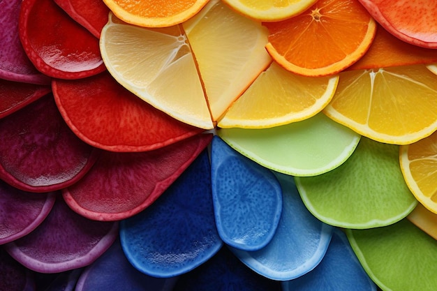 Foto close-up van appelsnijden gerangschikt in een regenboogpatroon beste appelfotografie