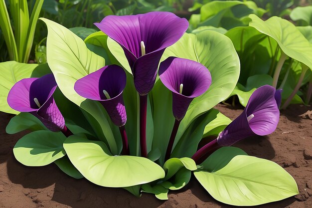 Foto close-up van arisarum vulgare die op de grond groeit, bedekt met groen onder het zonlicht in malta