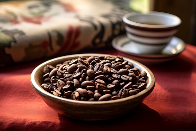 Close-up van aromatische koffiebonen die de rijke smaak van espresso vertegenwoordigen