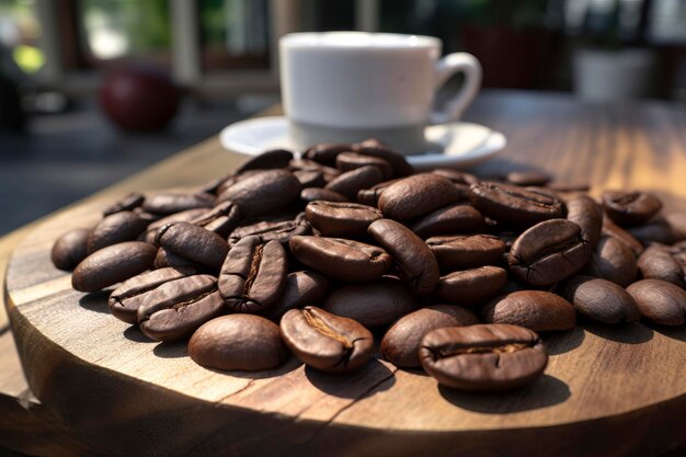 Close-up van aromatische koffiebonen die de rijke smaak van espresso vertegenwoordigen