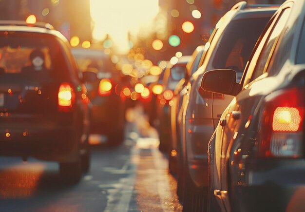 Foto close-up van auto's in verkeersopstoppingen bokeh wazige achtergrond