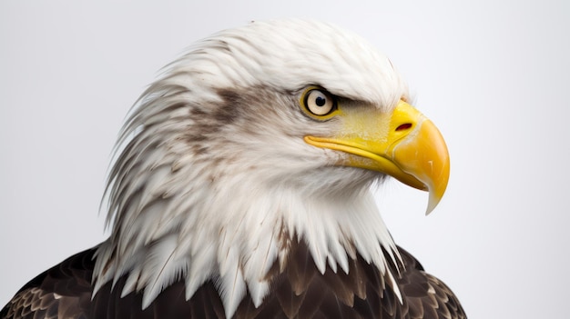 Close up van bald eagle's hoofd met witte achtergrond Generatieve AI