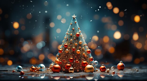 Close up van ballen op kerstboom Bokeh slingers op de achtergrond Nieuwjaar concept