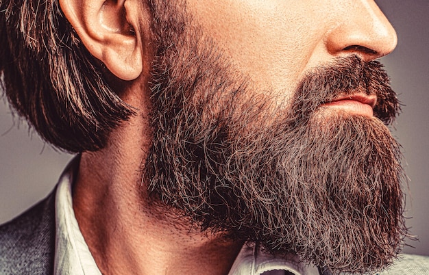 Close-up van bebaarde man Man met snor groeit Perfecte baard Close-up van jonge, bebaarde man Close-up van knappe baard hipster elegante man