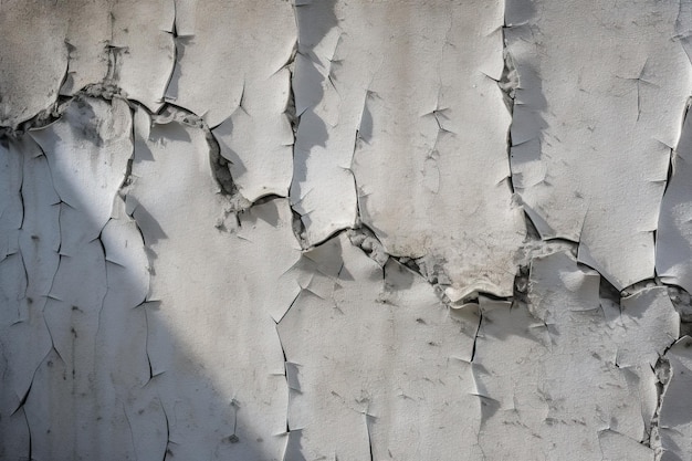 Close-up van betonnen wand met scheuren en spaanders die de natuurlijke textuur onthullen