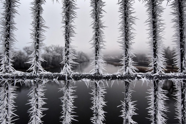 Foto close-up van bevroren bomen tijdens de winter