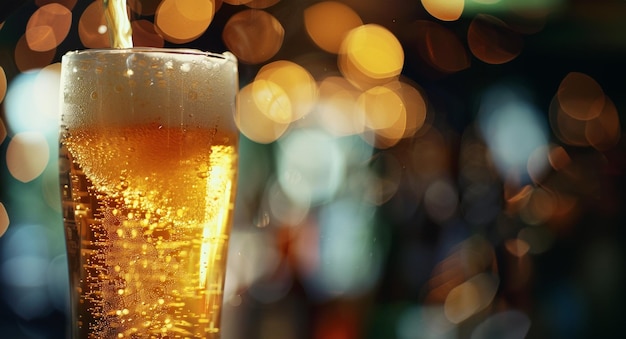 Foto close-up van bier glas bier gegoten in glas nationale bier dag