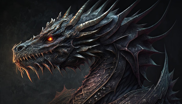 Foto close-up van black dragon mythology creature van dark fantasy art illustratie