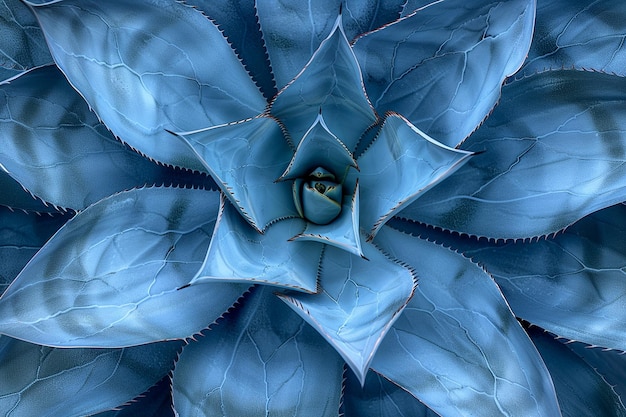 Close-up van blauwe agaveplanten die zich richten op hun ingewikkelde patronen