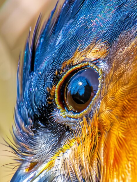 Close-up van blauwe vogel met waterdruppels op het hoofd