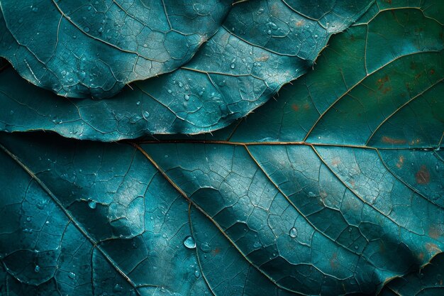 Close-up van blauwgroene bladeren met waterdruppels