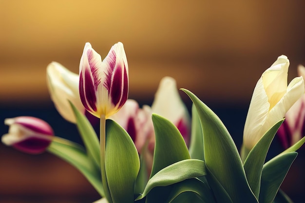 Close-up van bloeiende tulpenbloem in de lente op bokehachtergrond