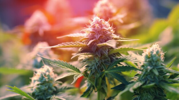 Close-up van bloemen van een cannabisplant Generatieve AI