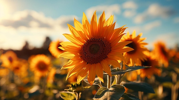 close-up van bloesemzonnebloem met zonlichteffect op kant van bloem