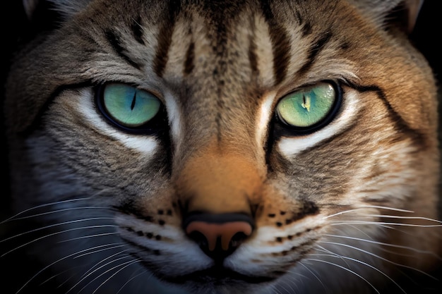 Close-up van bobcatsgezicht met zijn groene ogen die glanzen