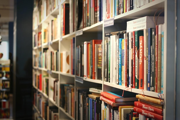 Foto close-up van boeken op de plank in de bibliotheek