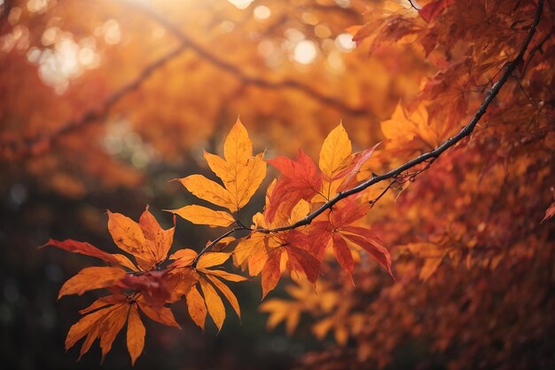 close-up van boomstam met bladeren in warme kleuren