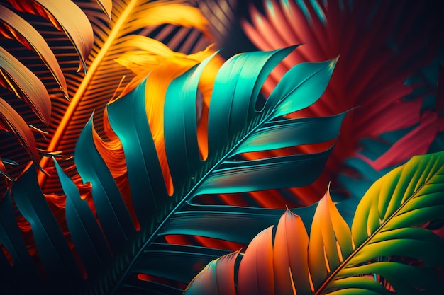 Close-up van bos van verschillende gekleurde bladeren op zwarte achtergrond Generatieve AI