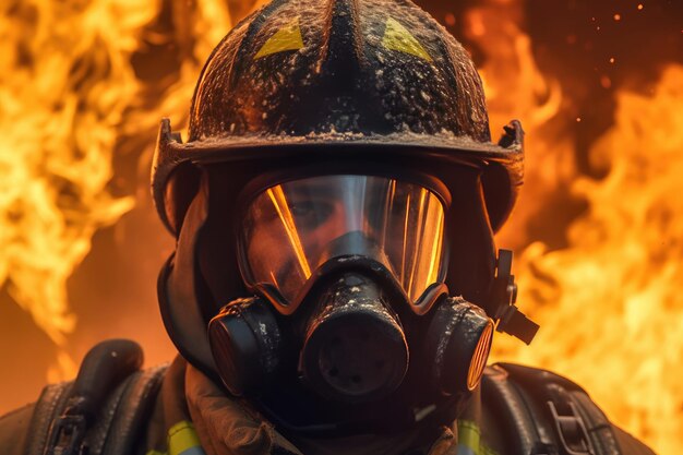Close-up van brandweerlieden die maskers dragen Bestrijd bosbranden, aangezien klimaatverandering en de opwarming van de aarde de trends op het gebied van natuurbranden over de hele wereld stimuleren