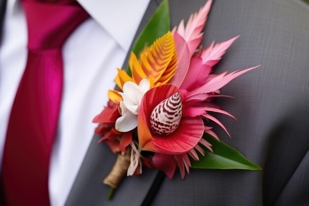 Close-up van bruiloft corsages met exotische bloemen