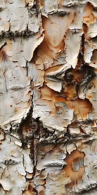 Close-up van bruine berk schors die lijkt op een kunst schilderij op houten stam