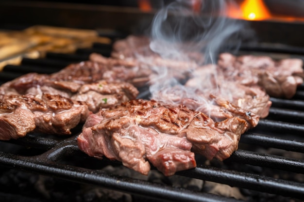 Close-up van bulgogi-rundvlees dat over houtskool grilt