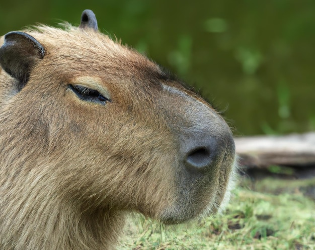 Close-up van capibara over gras gemaakt met behulp van generatieve AI-technologie