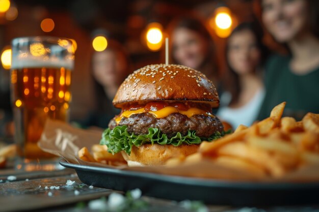 Close-up van cheeseburger en friet