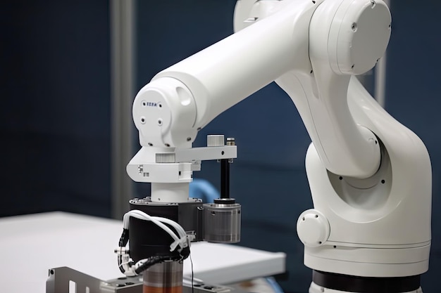 Close-up van cobots delicate touch behandeling van gevoelige apparatuur in een fabriek