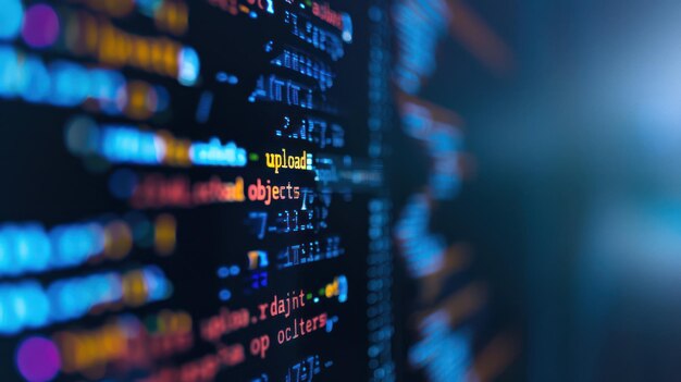 Close-up van code op een computerscherm die de wereld van programmering en softwareontwikkeling toont