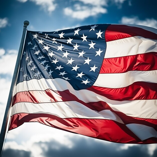 Close-up van de Amerikaanse vlag die in de wind zwaait