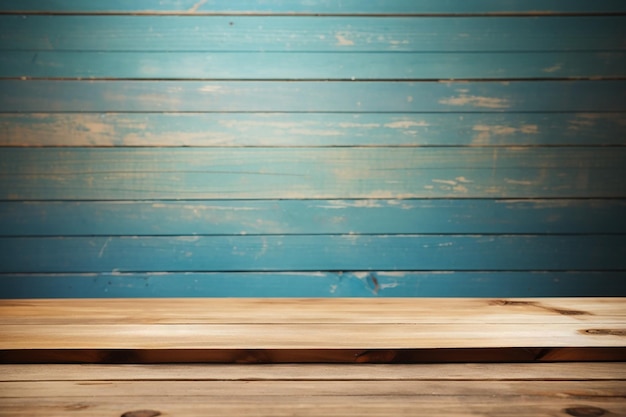 Close-up van de bovenkant van houten tafel of houten vloer textuur met houten muur achtergrond van kleurrijke houten plank concept voor reclame