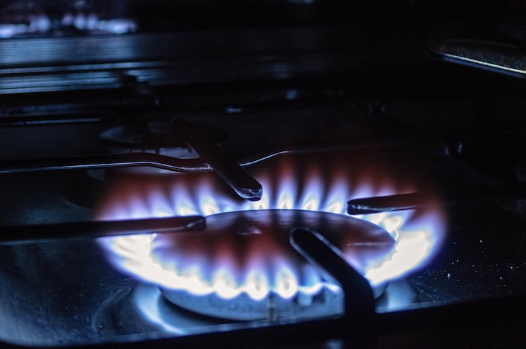 Foto close-up van de gaskachelbrander