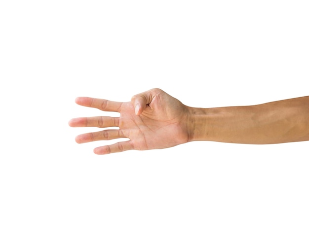 Close-up van de hand met nummer 4 op een witte achtergrond