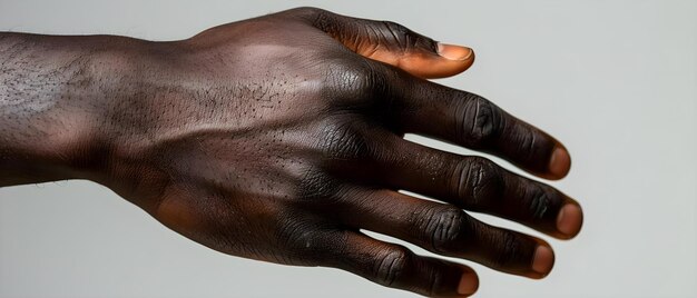 Close-up van de hand van een Afrikaanse man met symptomen van triggervingerbeenarthritis of jicht Concept Medische fotografie Handstoornissen Close-upfoto's Gezondheidsvoorwaarden Vingerpijn