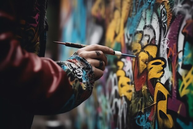 Close-up van de hand van een graffitikunstenaar