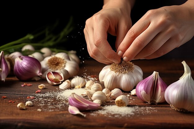 Foto close-up van de handen van een man die verse paprika's hakken