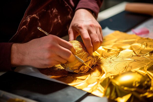 Close-up van de handgemaakte vervaardiging van paaschocolade met gesmolten chocolade en onweerstaanbare vullingen