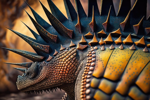 Close-up van de ingewikkelde textuur en kleurpatronen op de huid van een stegosaurus
