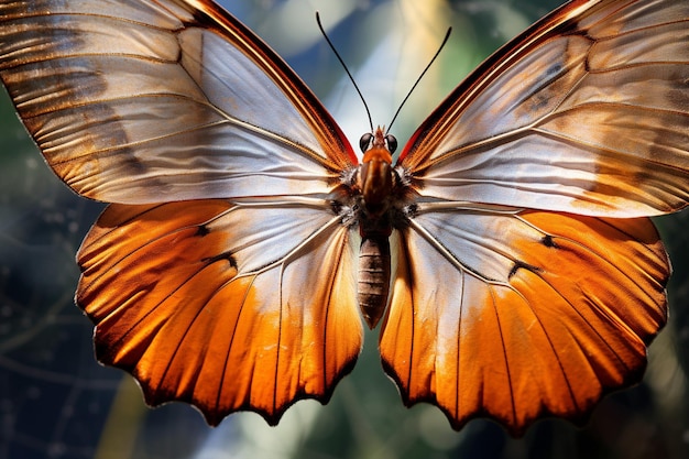 Foto close-up van de interactie van een vlinder met een poort in een tuin