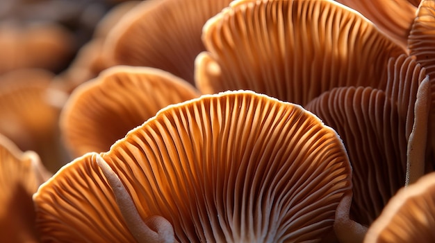 Close-up van de kieuwen van de portabella-paddenstoel Creatieve bron AI gegenereerd